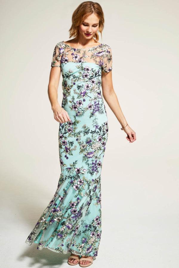 hot squash Embroidered Cowl Back Maxi Dress Mint