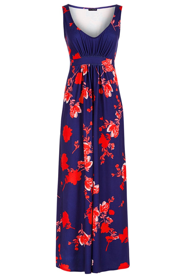 Hot Squash Empire Line Maxi Dress Blue/Red Flower