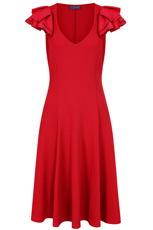 Hot Squash Frill Sleeve A-Line Dress Red