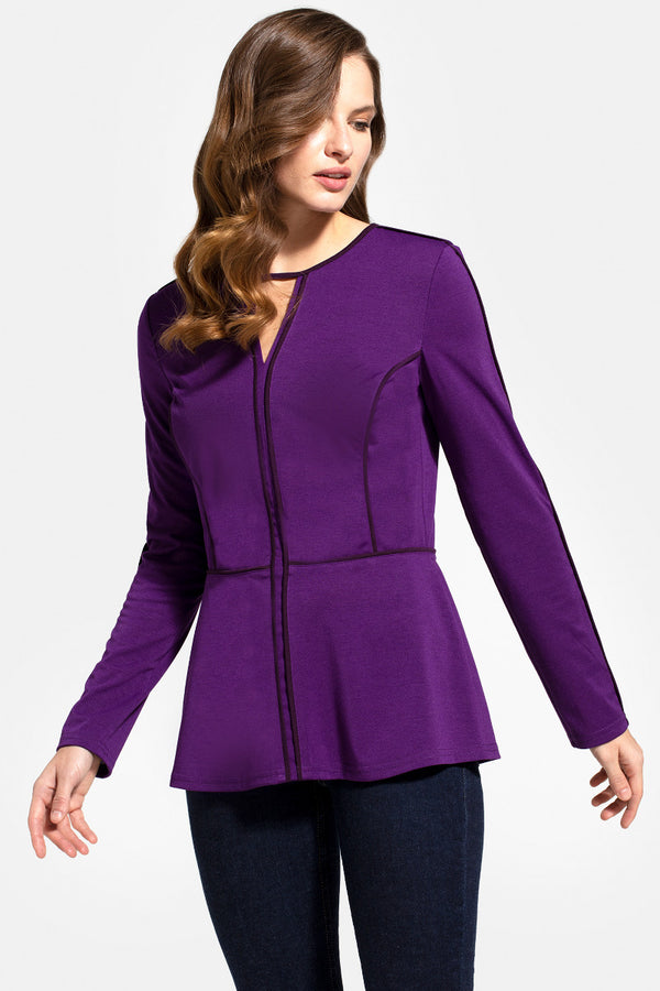 hot squash Jersey Keyhole Top with Contrast Seams