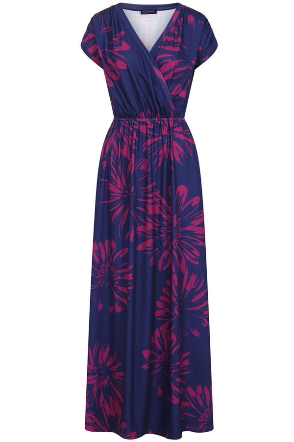 Hot Squash Jersey Maxi Dress Pink Flower On Navy