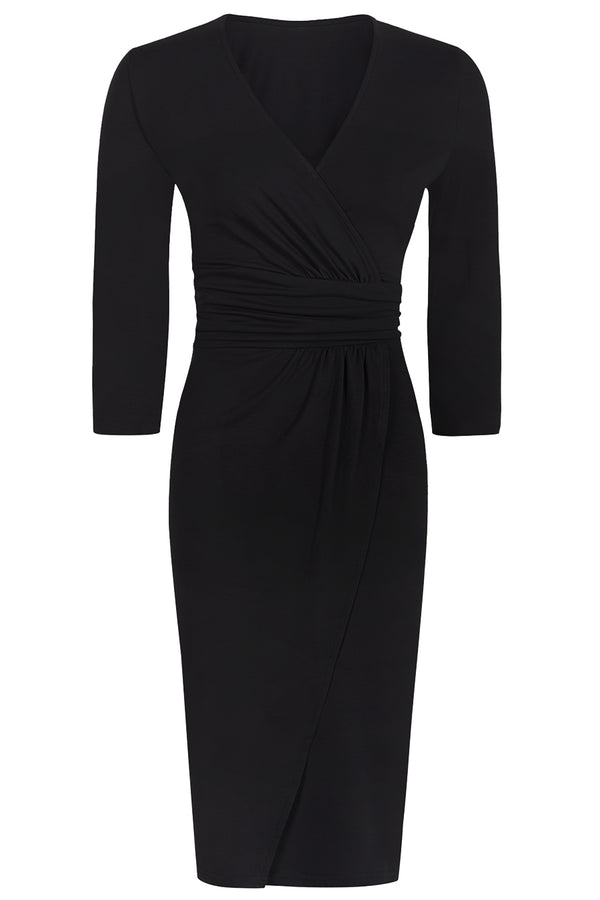 hot squash Jersey Mock-Wrap Dress Black