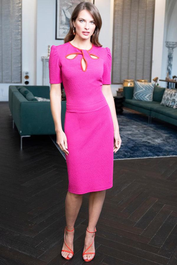 Hot Squash Keyhole Detail Pencil Dress Fuchsia