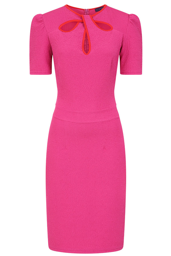 Hot Squash Keyhole Detail Pencil Dress Fuchsia