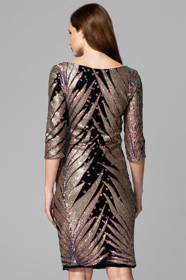 Hot Squash Knee-length Sequin Dress With Sleeves