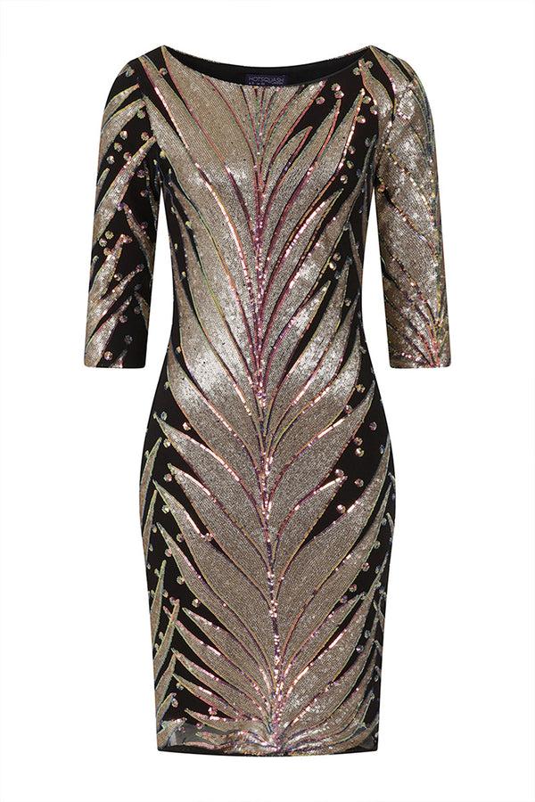 Hot Squash Knee-length Sequin Dress With Sleeves