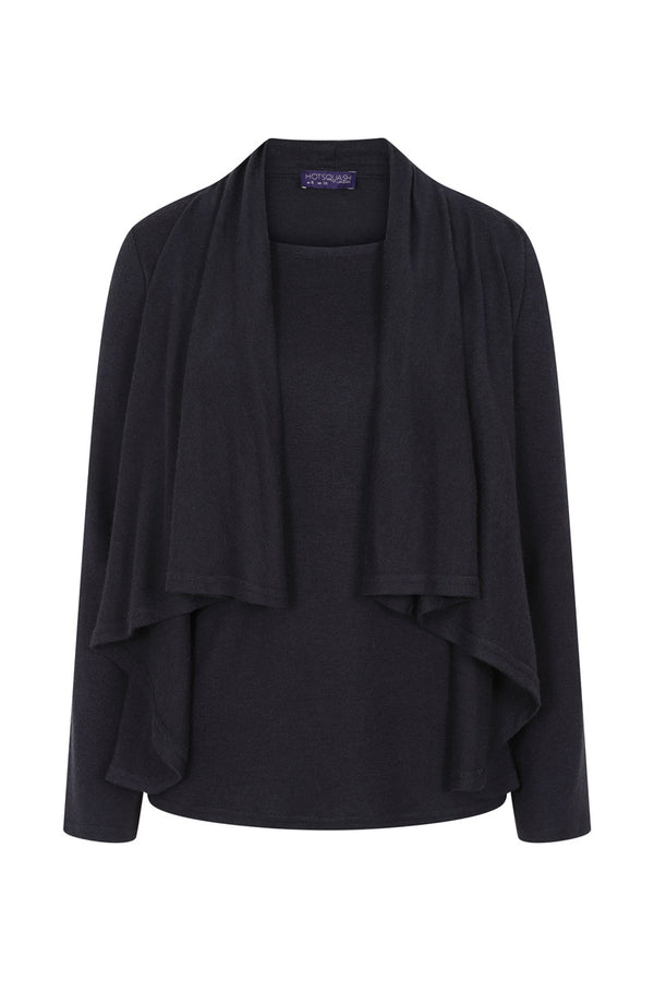 Hot Squash Knitted Top With Cardigan Draping Navy