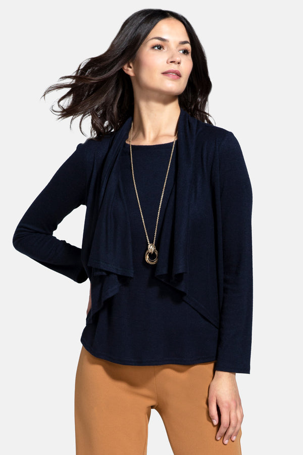 hot squash Knitted Top with Cardigan Draping Navy