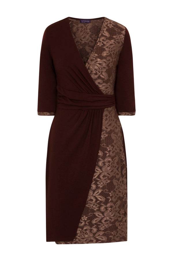 Hot Squash Lace Detail Jersey Wrap Dress Chocolate