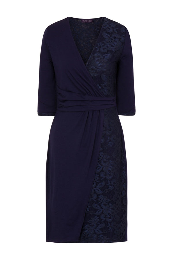 Hot Squash Lace Detail Jersey Wrap Dress Navy