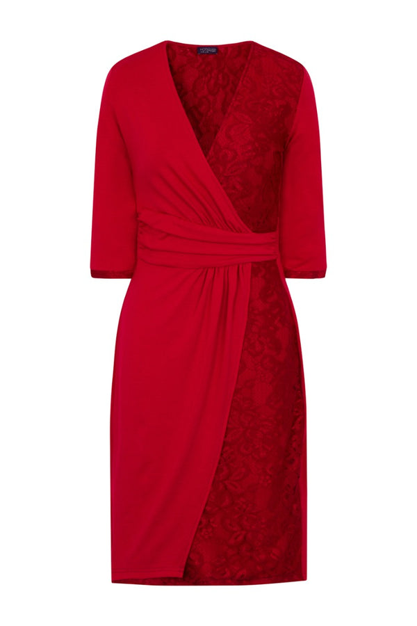 Hot Squash Lace Detail Jersey Wrap Dress Red