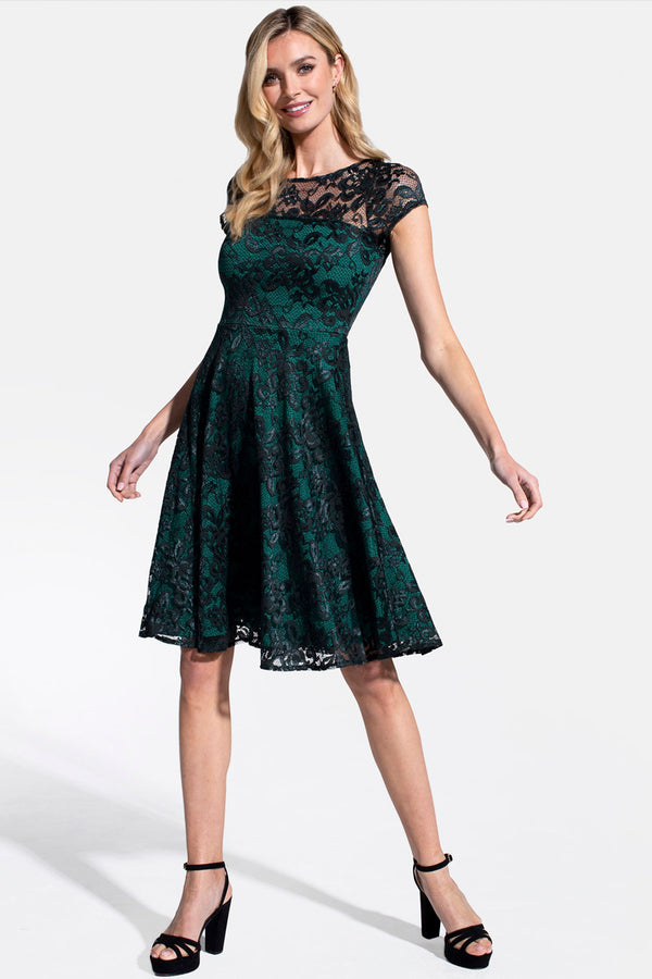 Hot Squash Lace Fit N Flare Dress Bottle Green