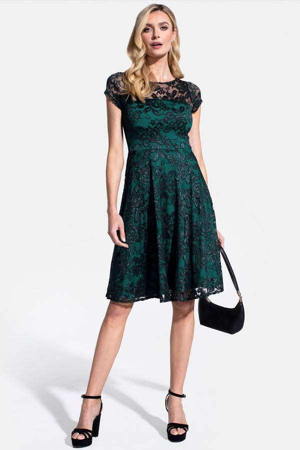Hot Squash Lace Fit N Flare Dress Bottle Green