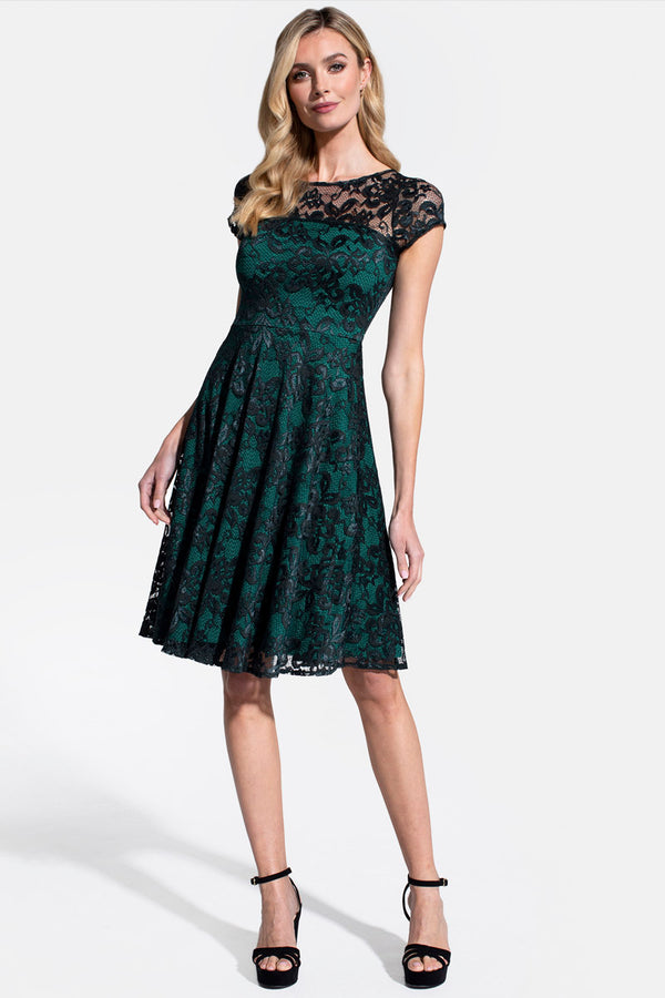 hot squash Lace Fit N Flare Dress Bottle Green
