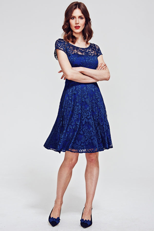 hot squash Lace Fit n Flare Dress Navy