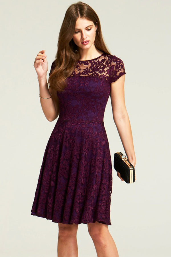hot squash Lace Fit n Flare Dress Purple