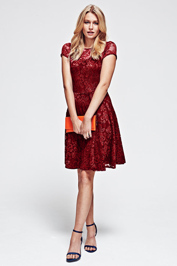 hot squash Lace Fit N Flare Dress Red