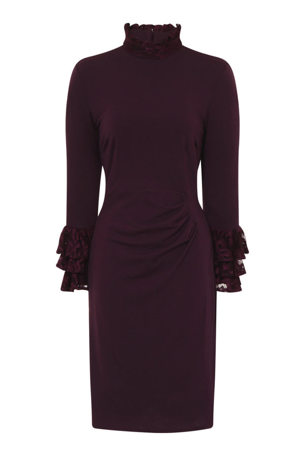 hot squash Lace Ruffle-Sleeve Dress Damson