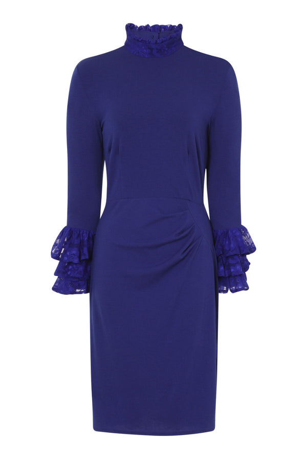 hot squash Lace Ruffle-Sleeve Dress Royal blue