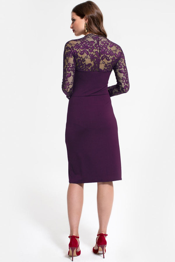 Hot Squash Lace Sleeve Hostess Dress AW16 Damson