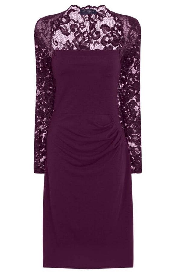 Hot Squash Lace Sleeve Hostess Dress AW16 Damson