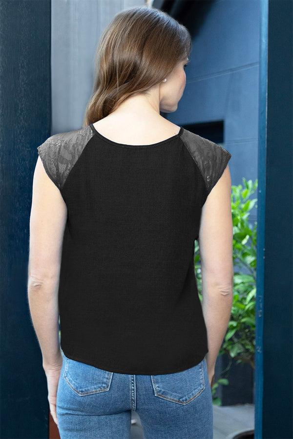 Hot Squash Lace Sleeved Crepe Top Black