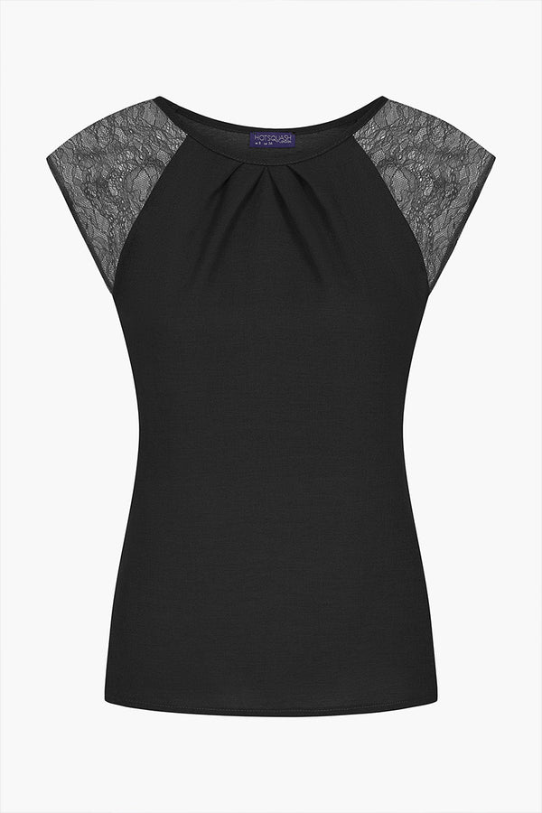 Hot Squash Lace Sleeved Crepe Top Black