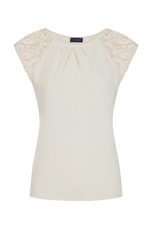 Hot Squash Lace Sleeved Crepe Top Cream