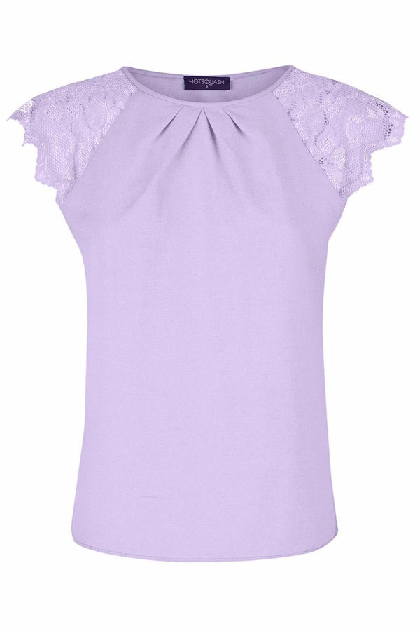 Hot Squash Lace Sleeved Crepe Top Lilac