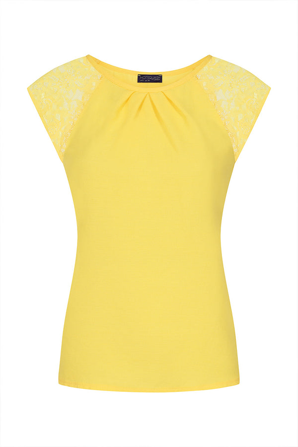 Hot Squash Lace Sleeved Crepe Top Yellow