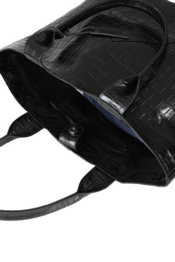 Hot Squash Large Leather Tote Bag Black Crocodile