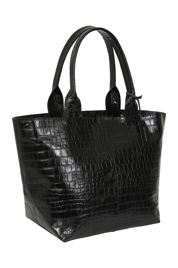 hot squash Large Leather Tote Bag Black Crocodile