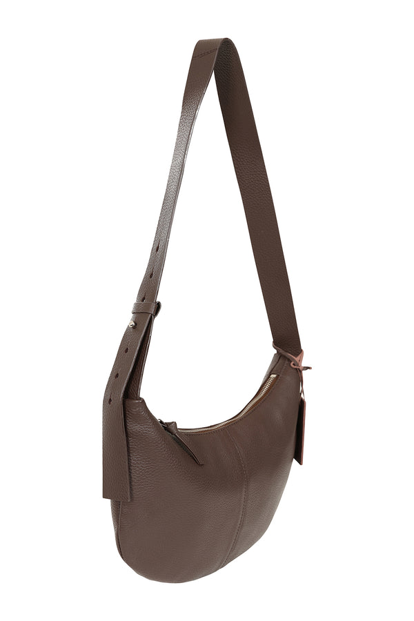 hot squash Leather Banana Shoulder Bag Chocolate