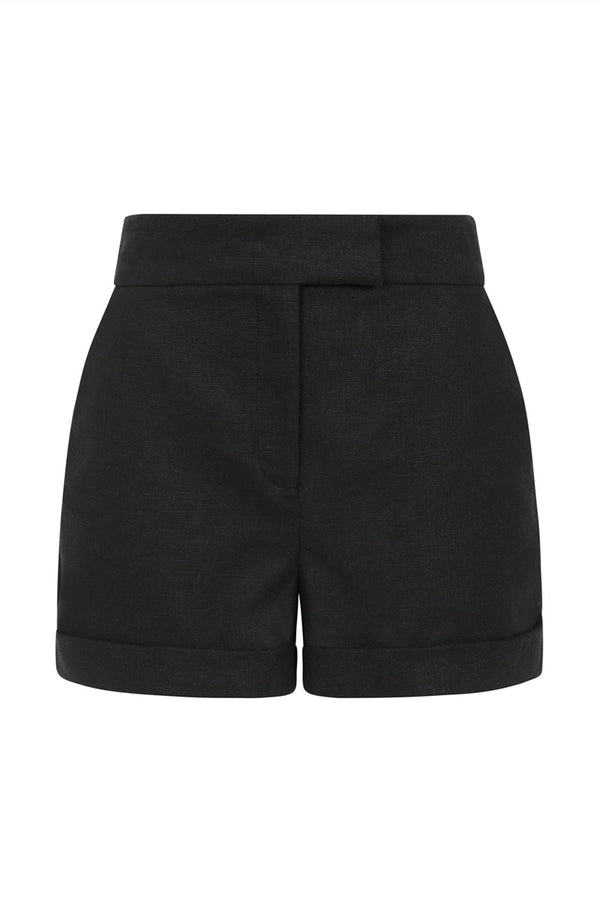Hot Squash Linen Tailored Shorts With Pocket Black
