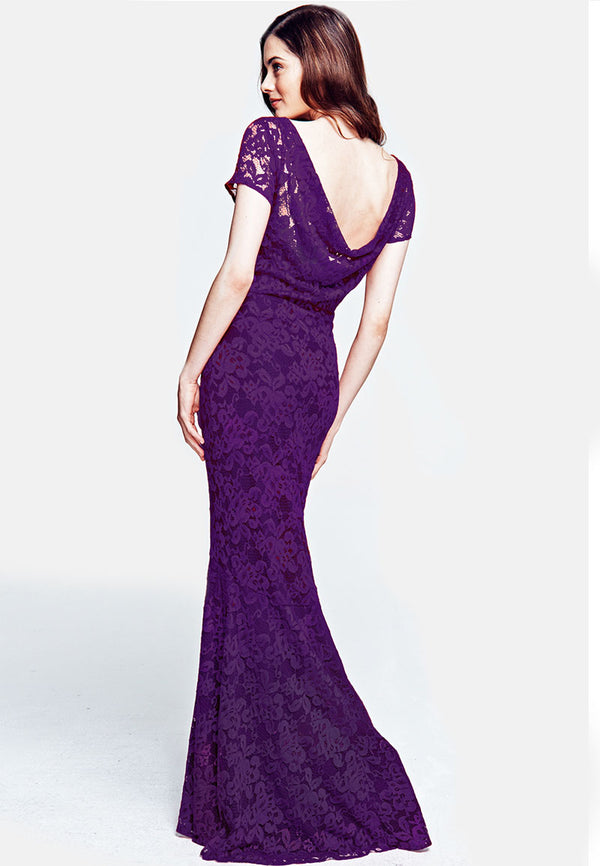Hot Squash Long Lace Maxi Dress Purple