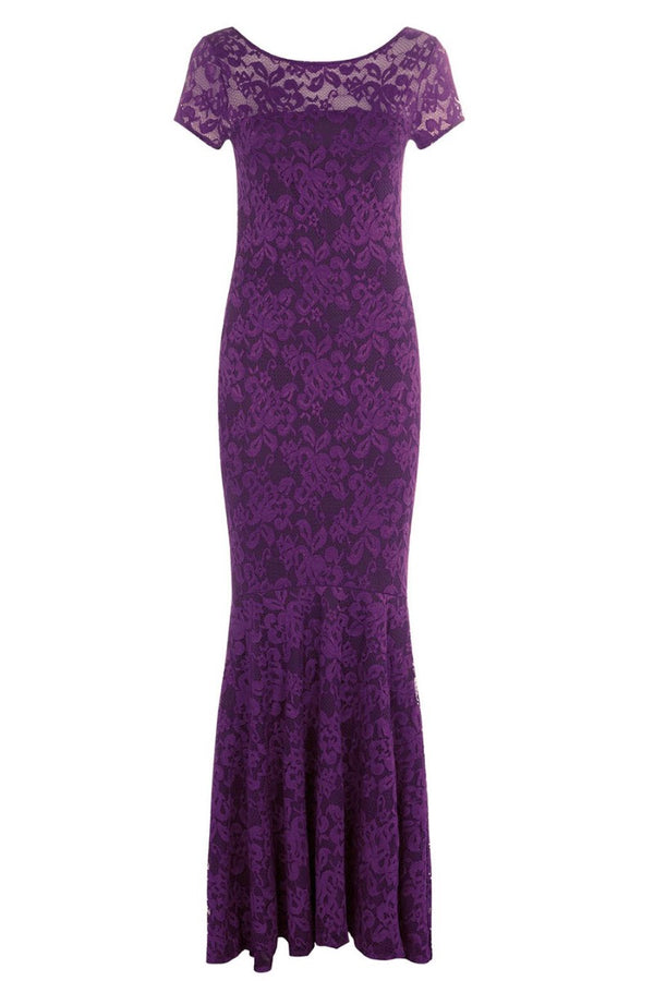 Hot Squash Long Lace Maxi Dress Purple