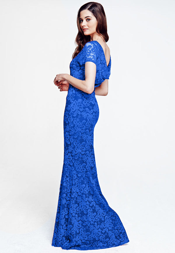 Hot Squash Long Lace Maxi Dress Royal Blue