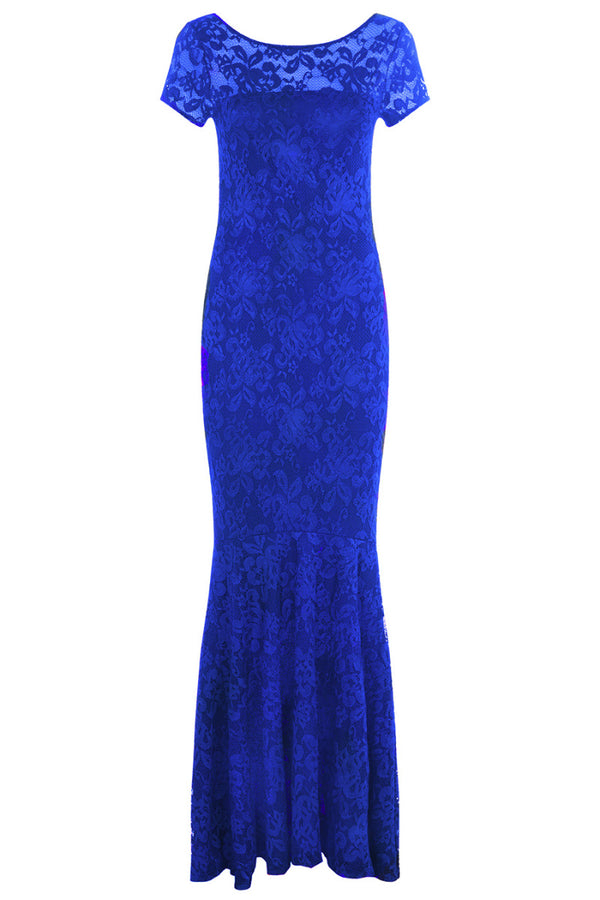 Hot Squash Long Lace Maxi Dress Royal Blue