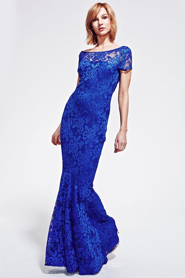 hot squash Long Lace Maxi Dress Royal blue
