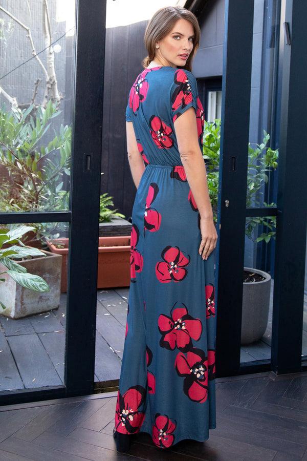 Hot Squash Maxi Dress Painterley Floral Teal / Coral