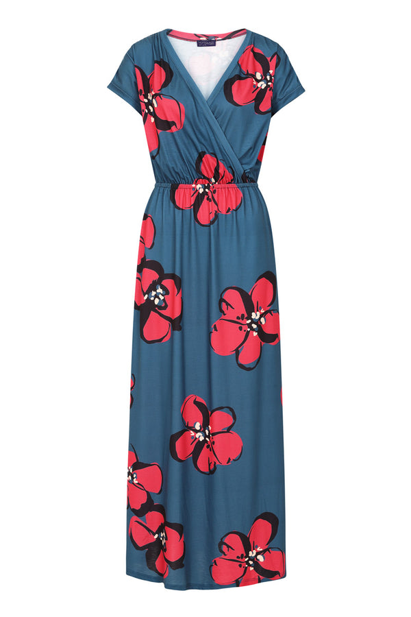 Hot Squash Maxi Dress Painterley Floral Teal / Coral