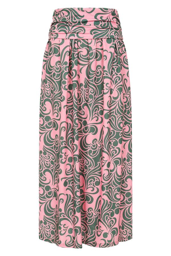 Hot Squash Maxi Skirt Retro Print Green / Pink