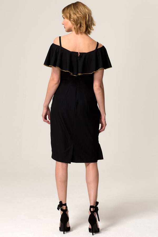 Hot Squash Metallic Trimmed Bardot Dress Black