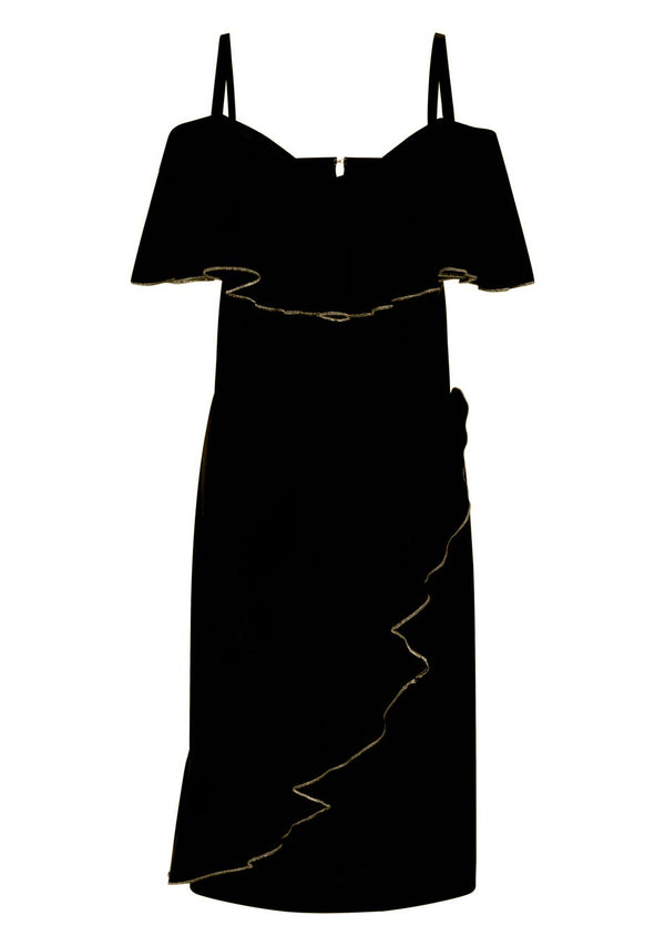 Hot Squash Metallic Trimmed Bardot Dress Black