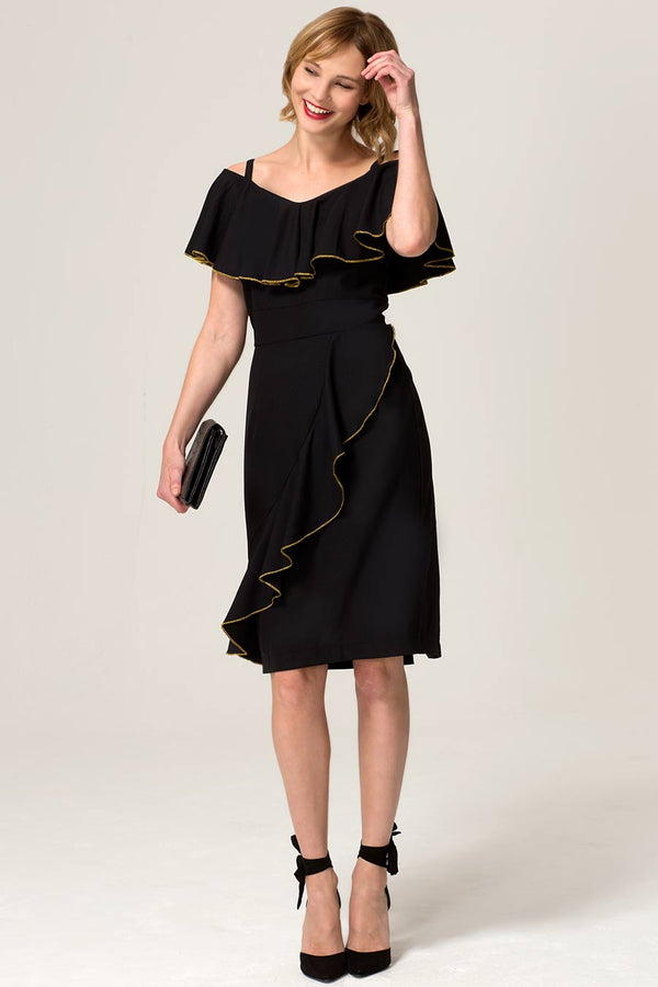 hot squash Metallic Trimmed Bardot Dress Black
