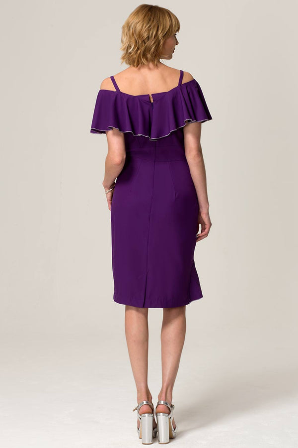 Hot Squash Metallic Trimmed Bardot Dress Purple