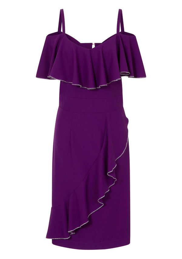 Hot Squash Metallic Trimmed Bardot Dress Purple