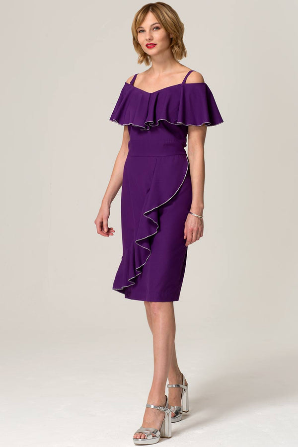 hot squash Metallic Trimmed Bardot Dress Purple
