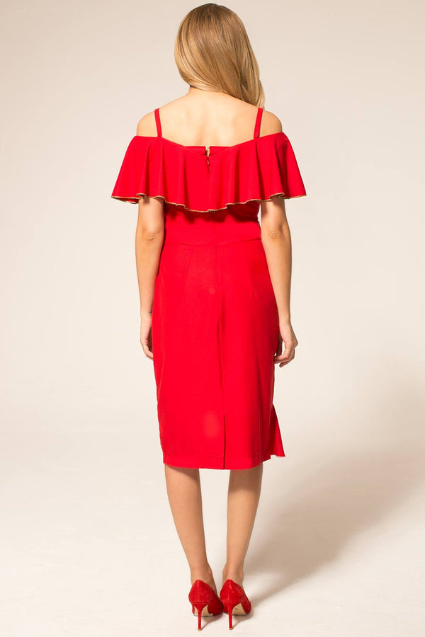 Hot Squash Metallic Trimmed Bardot Dress Red