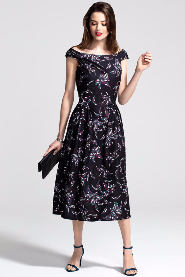 hot squash Midi Length Tea Dress Mosaic Flower